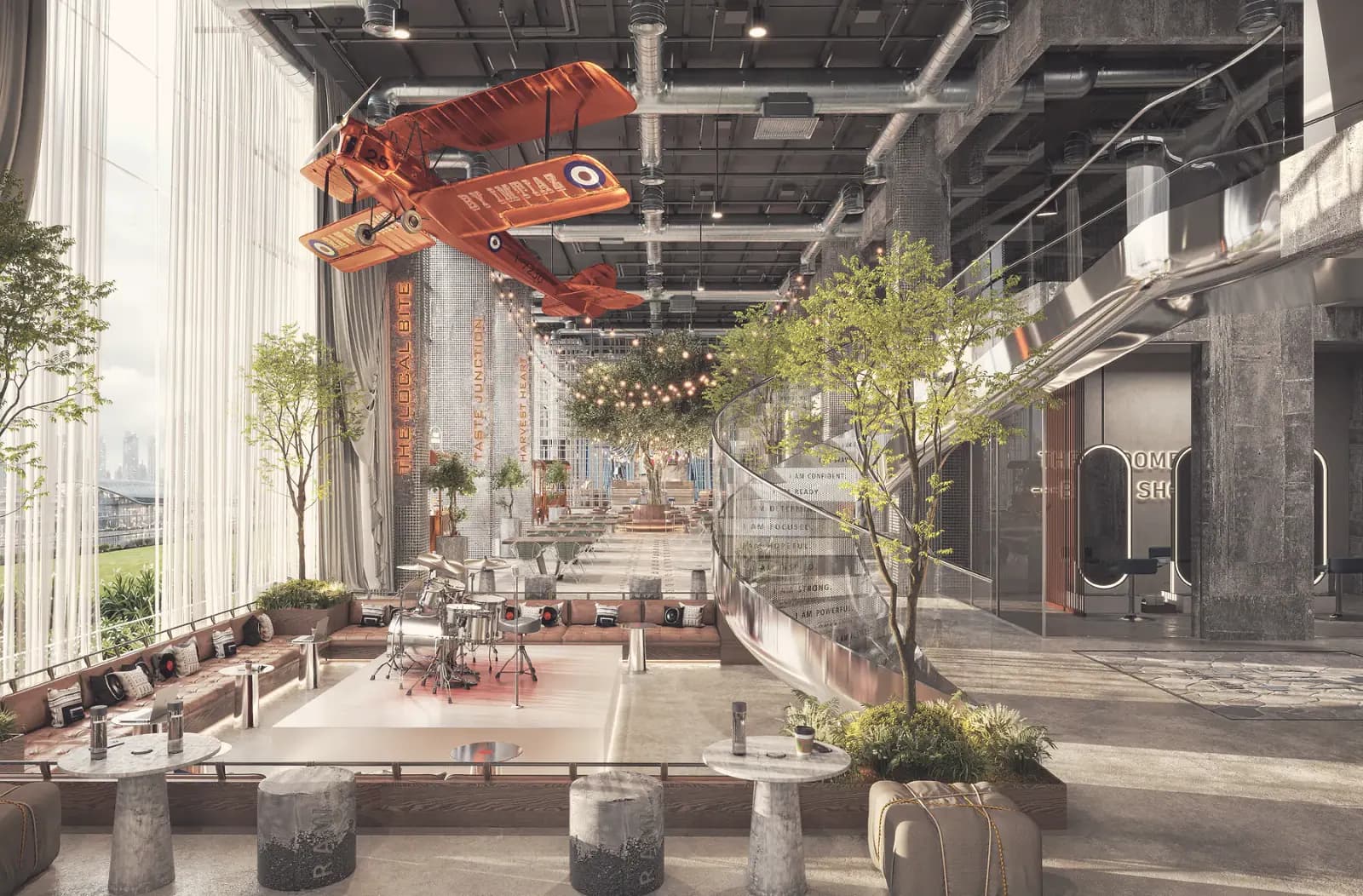 Raw District II atrium, render