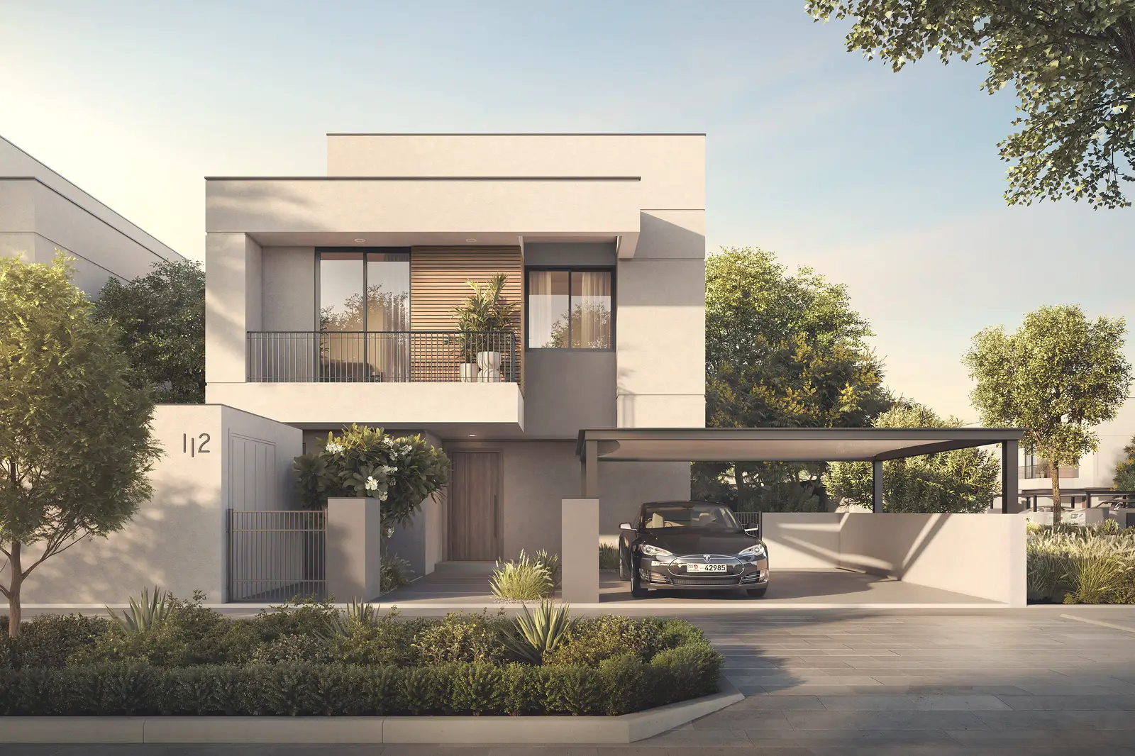 Al Ghadeer Gardens by Aldar, render of a villa facade